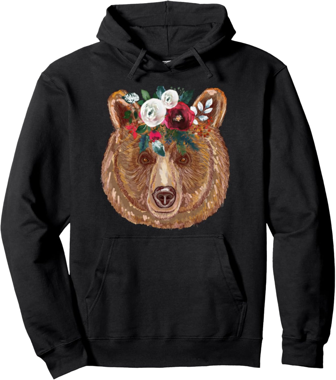 Süsser Boho-Bär mit Blumen-Haargirlande. Pullover Hoodie