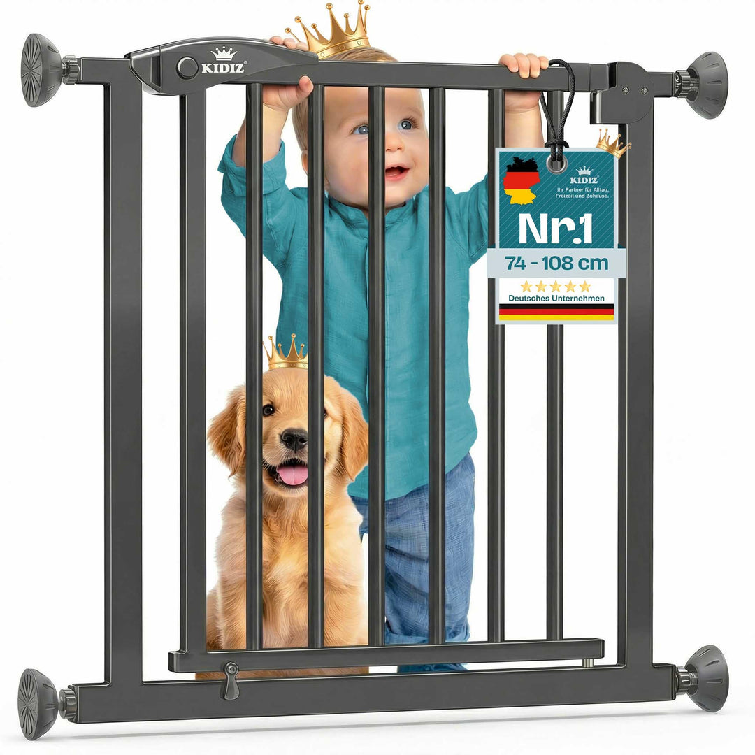 KIDIZ Treppenschutzgitter ohne Bohren | Verstellbare Breite: 88-94 cm, 75 cm hoch, Türschutzgitter u