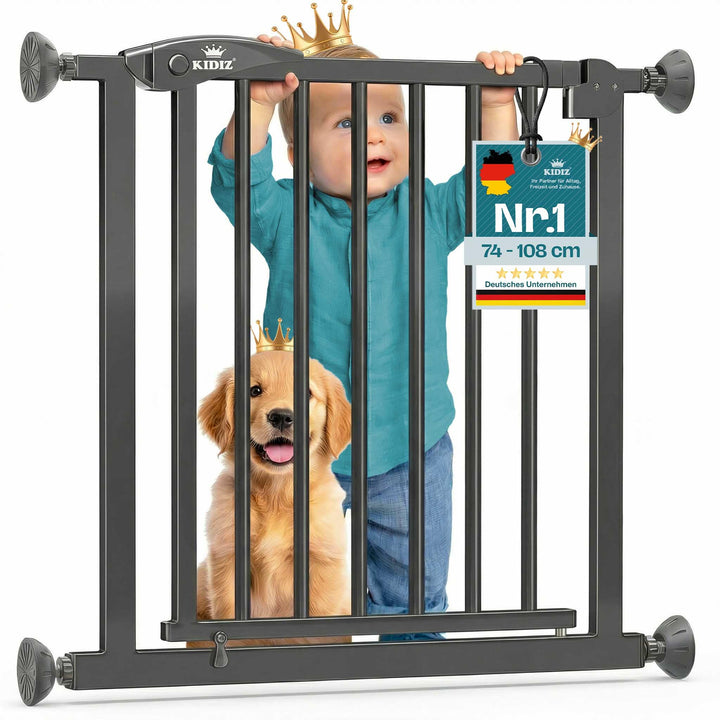 KIDIZ Treppenschutzgitter ohne Bohren | Verstellbare Breite: 88-94 cm, 75 cm hoch, Türschutzgitter u