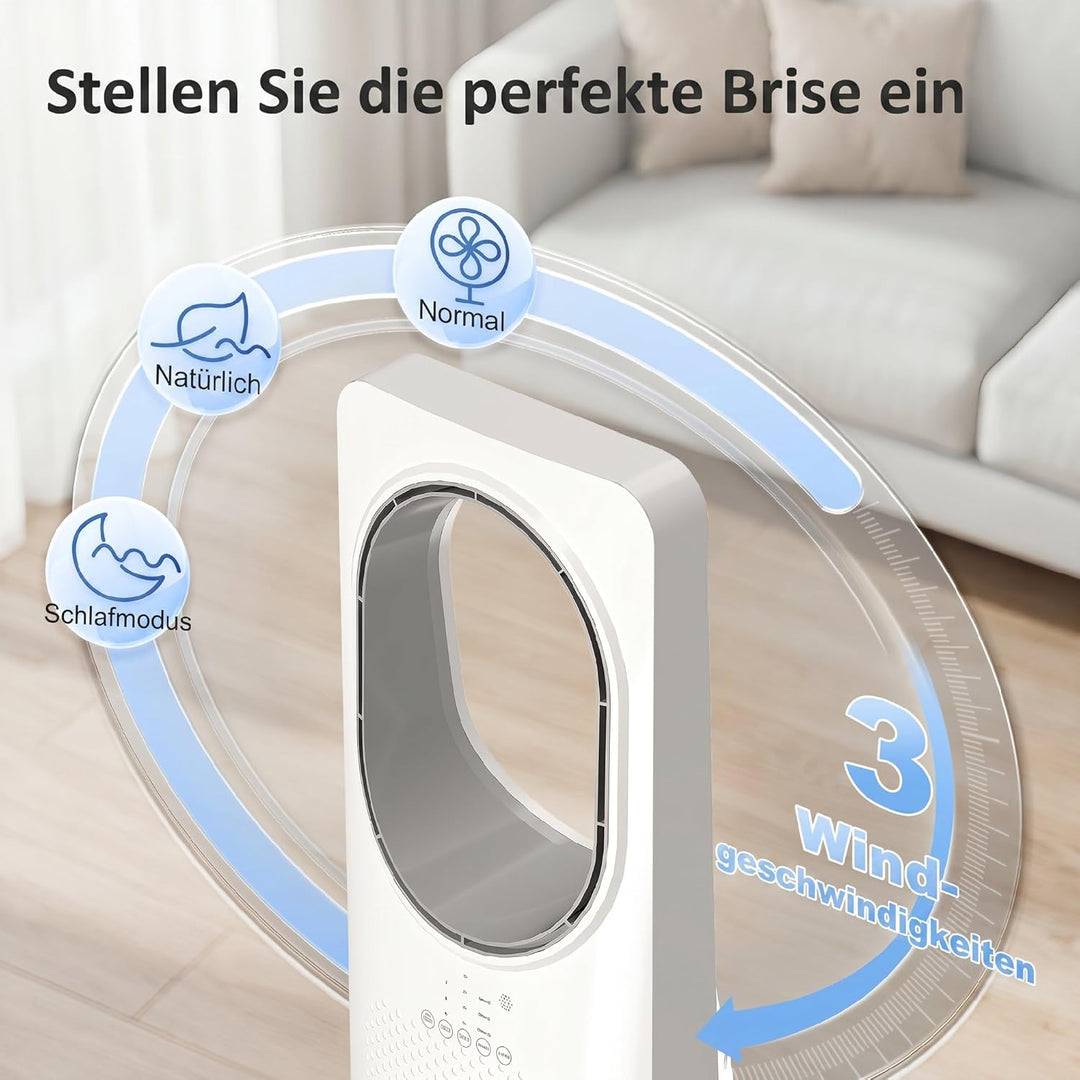 HOMCOM Bladeless Turmventilator für Schlafzimmer, 36 dB Standventilator mit 45° Oszillation, 3 Gesch