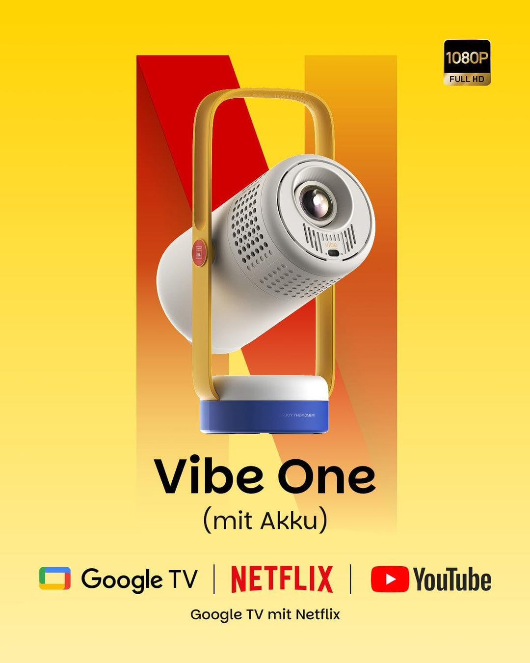 XGIMI Vibe One mit Akku Smarter tragbarer mini Beamer, 1080p-Projektor, Google TV mit Netflix, Sound
