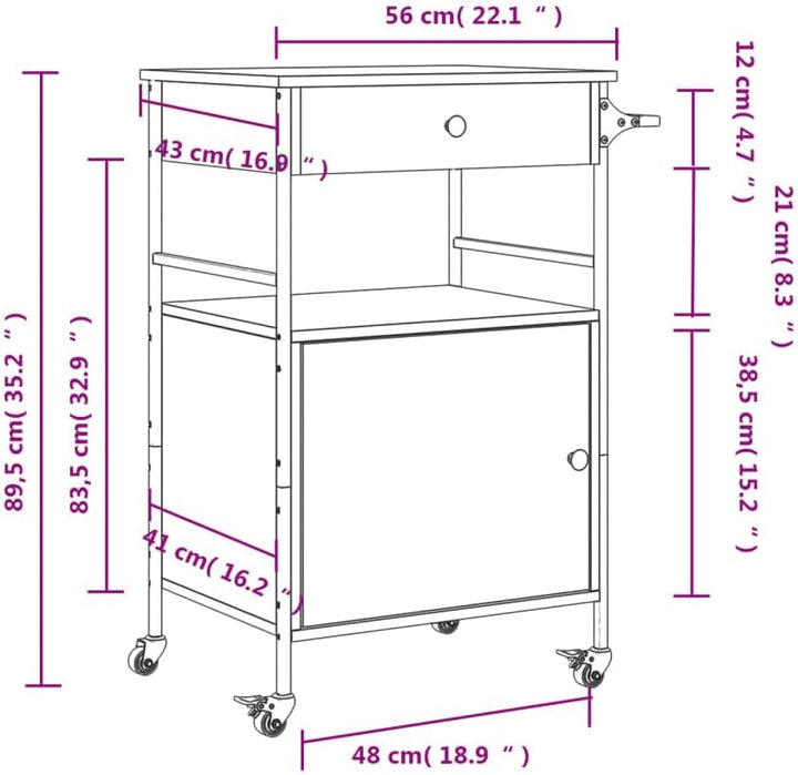 vidaXL Küchenwagen Räuchereiche 56x43x89,5 cm Holzwerkstoff, Räuchereiche
