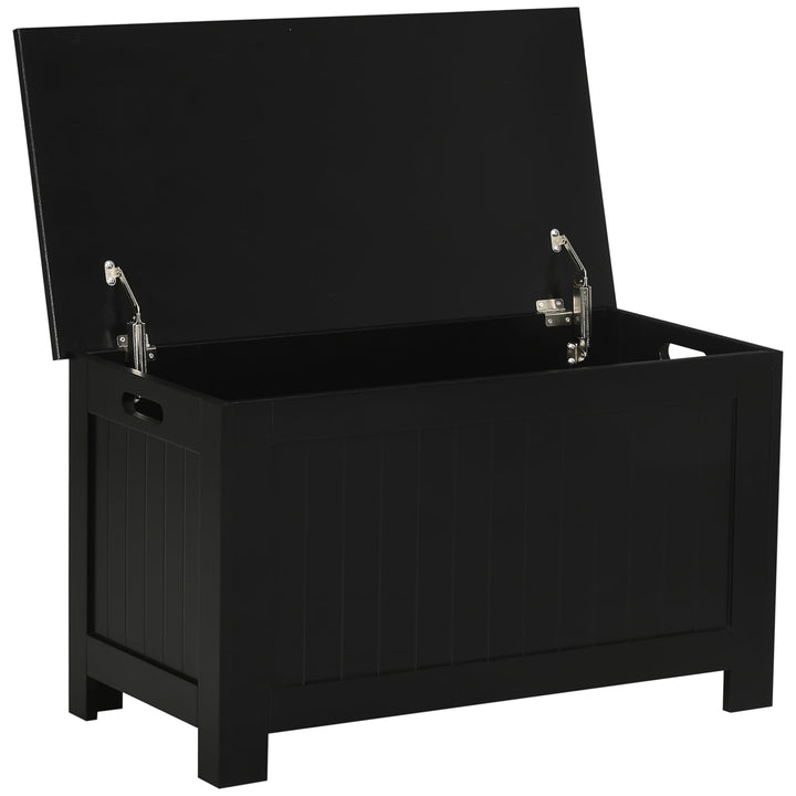 HOMCOM Truhe, Aufbewahrungsbox, Auflagenbox mit Griff, Gerätetruhe mit Deckel, Holzwerkstoff, Schwar