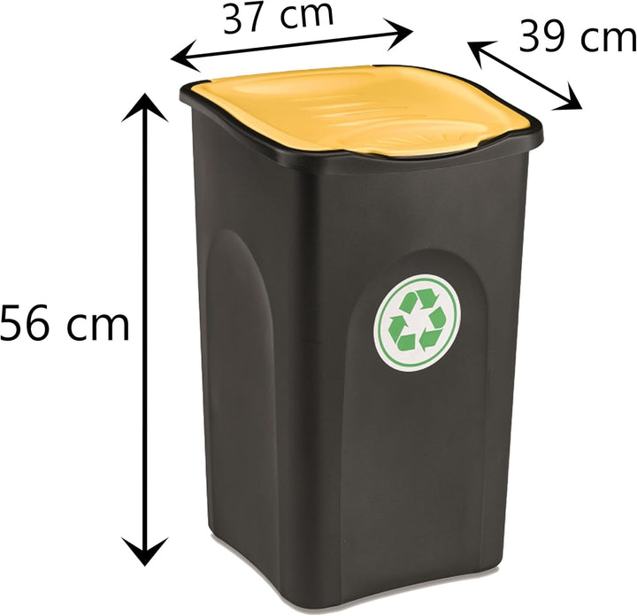 50L Mülltonne Schwarz-Gelb Recyclingtonne 39x37x56cm Klappdeckel Bin Sack Gelb 1, Gelb 1