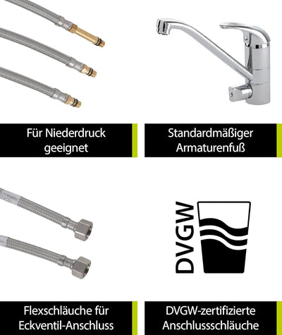 'aquaSu® Küchenarmatur Concordia | Wasserhahn Küche | Niederdruck Spültischarmatur mit Geräteanschlu