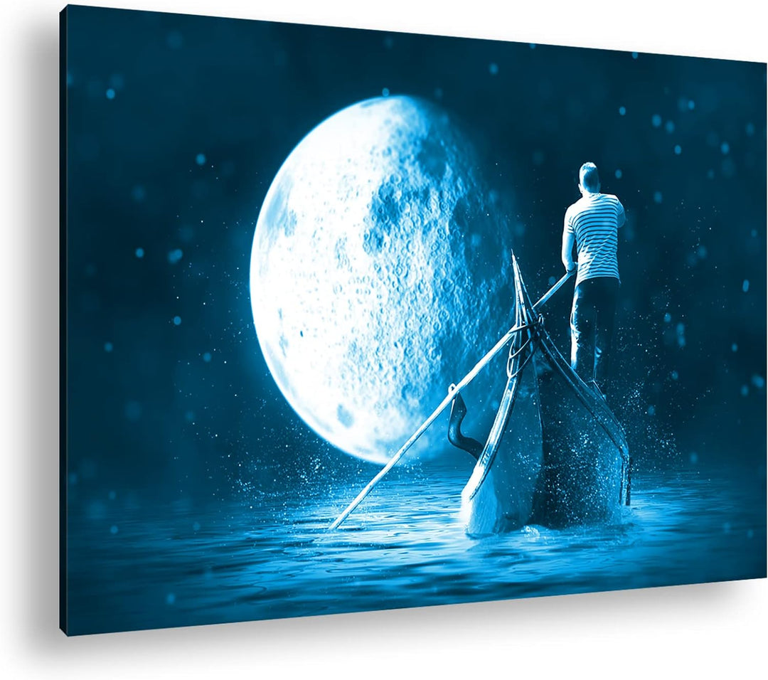 deyoli Vollmond-Gondelfahrt Format: 80x60 Effekt: Monocrome Blau als Leinwandbild, Motiv fertig gera