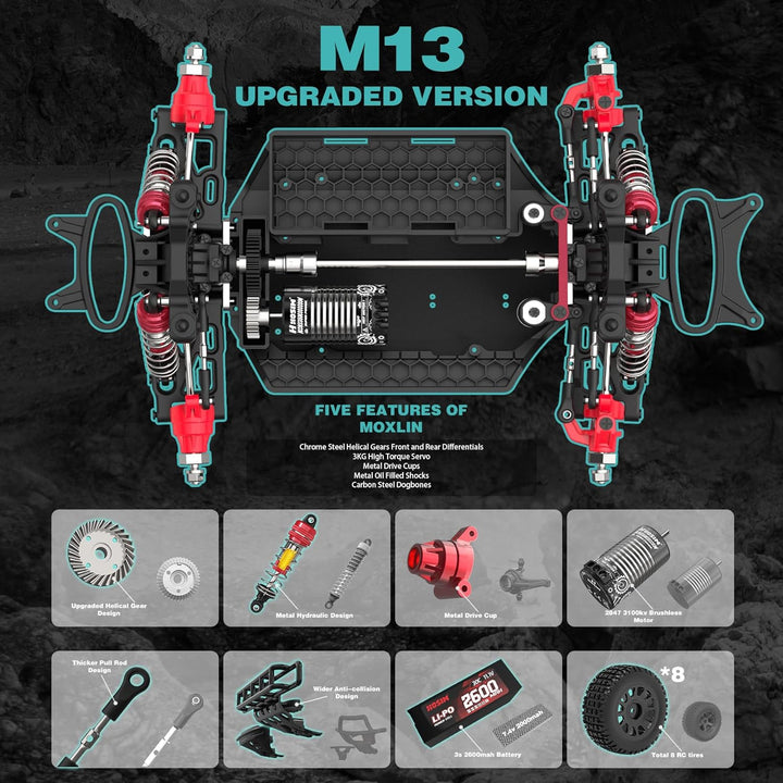 Hosim Ferngesteuertes Auto ab 14 Jahre, Moxlin 1:14 Brushless RC Auto für Erwachsene 75KM/H High Spe