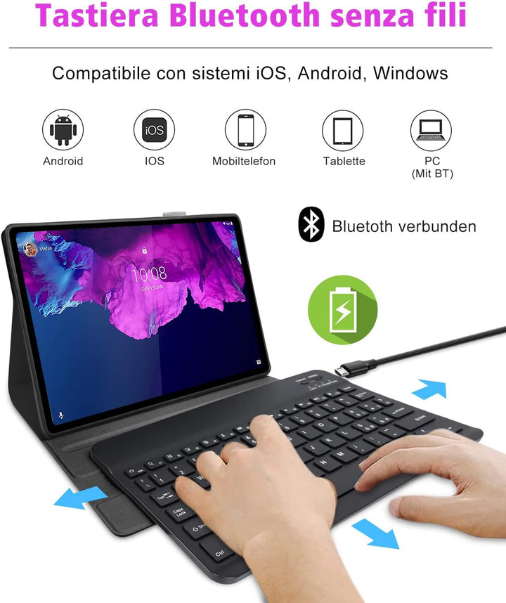 Yeegnar Tastatur mit Schutzhülle für Lenovo Tab P11 / P11 Plus TB-J606 / TB-J607 Italienische Blueto