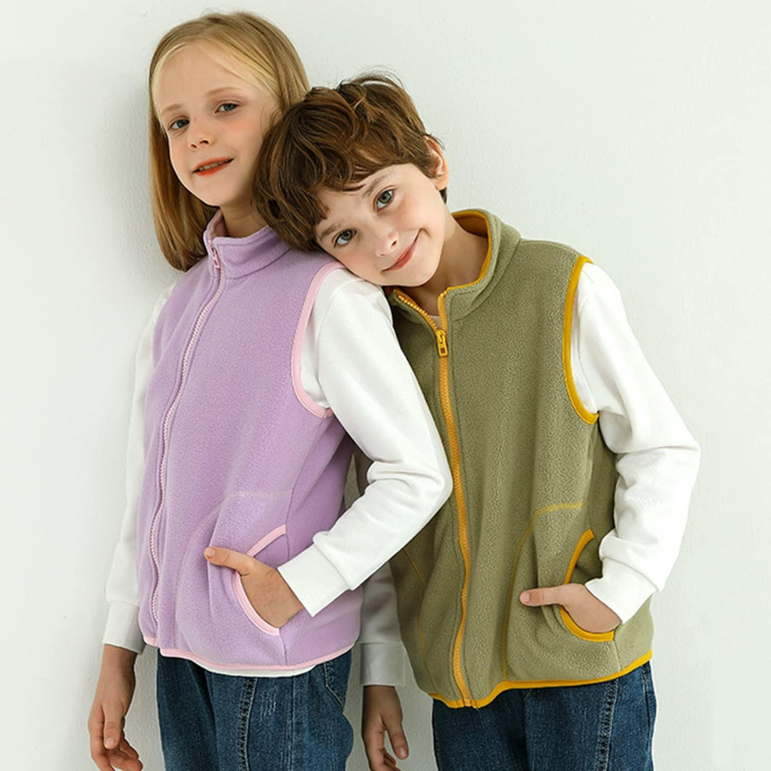 ANIMQUE Kinder Jungen Mädchen Fleeceweste Stehkragen Reissverschluss Doppellagiges Polar Fleece West
