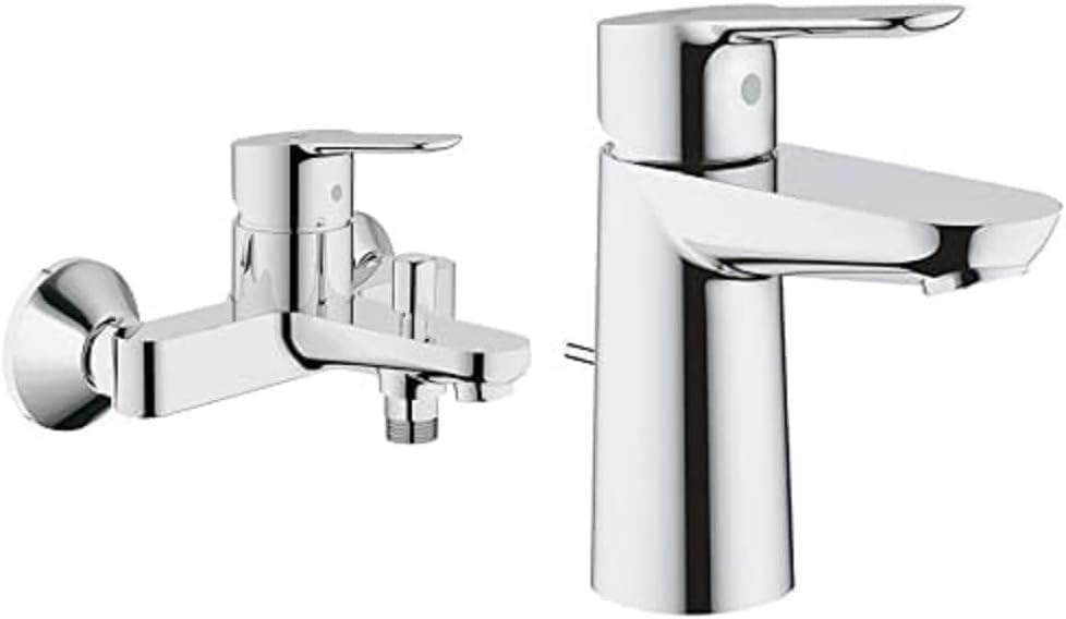 GROHE BauEdge Bundle | Wannenbatterie & BauEdge Waschtischarmatur | S-Size, mit Zugstange Wannenbatt