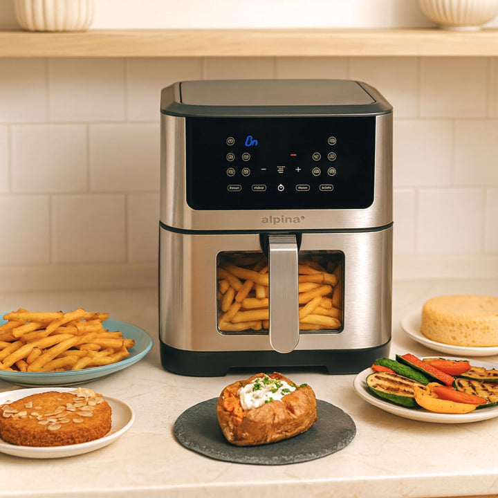 alpina Heissluftfritteuse XXL - Airfryer für 4 bis 6 Personen - Air Fryer mit Digitalanzeige 80 bis