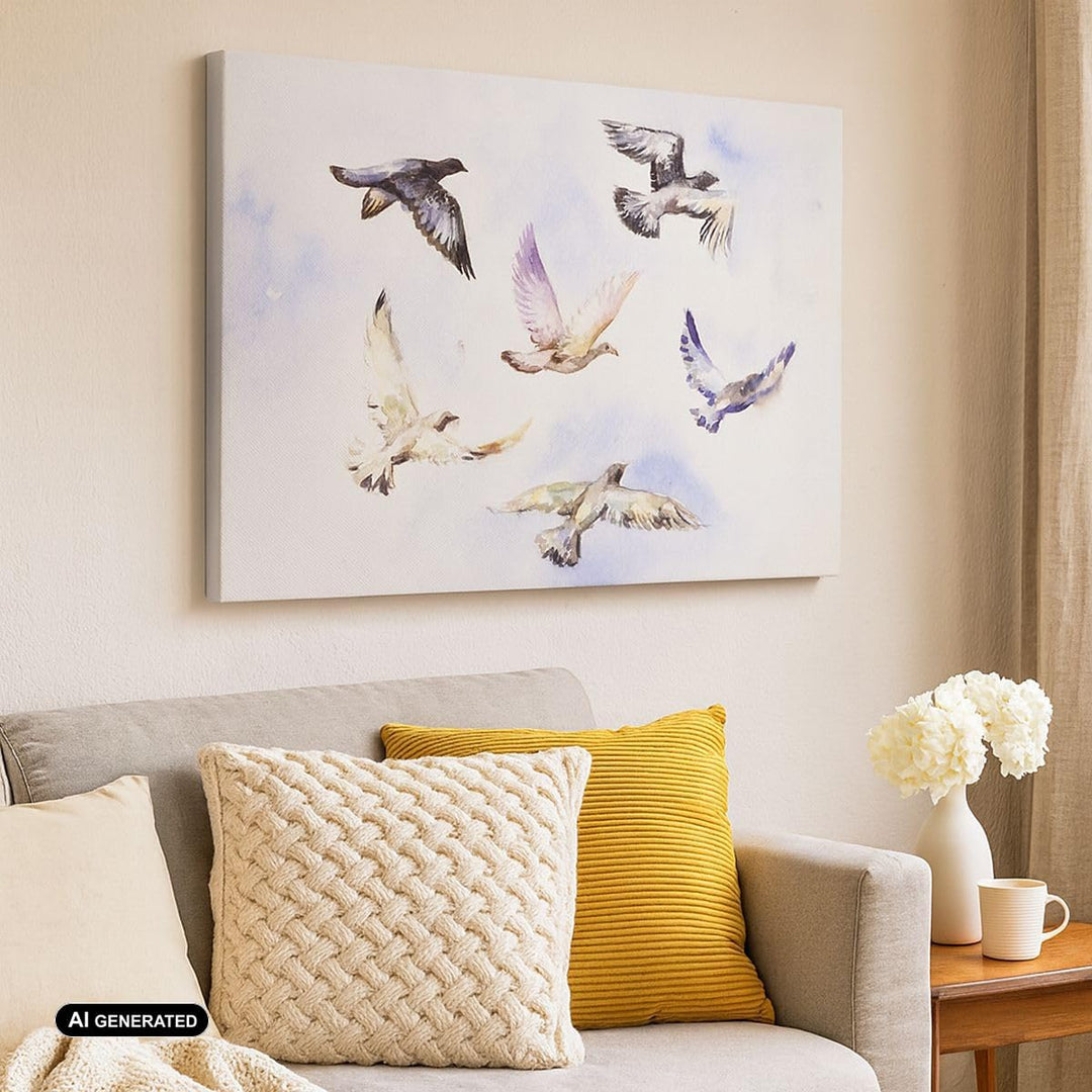 Bilder auf Leinwand 100x70cm Leinwandbild Vögel Aquarell Wildheit Fliegen Gross Wanddeko Bild Schlaf