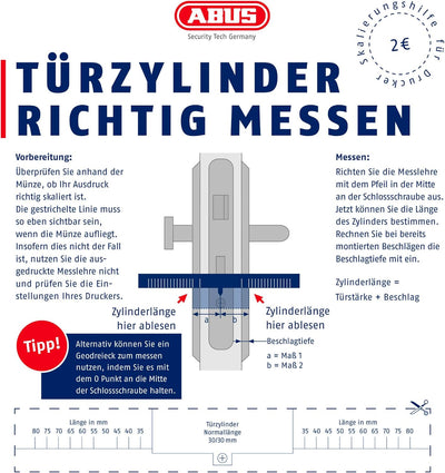 ABUS Profil-Zylinder E30NP 30/45 mit 5 Schlüsseln, 59810, 30/45