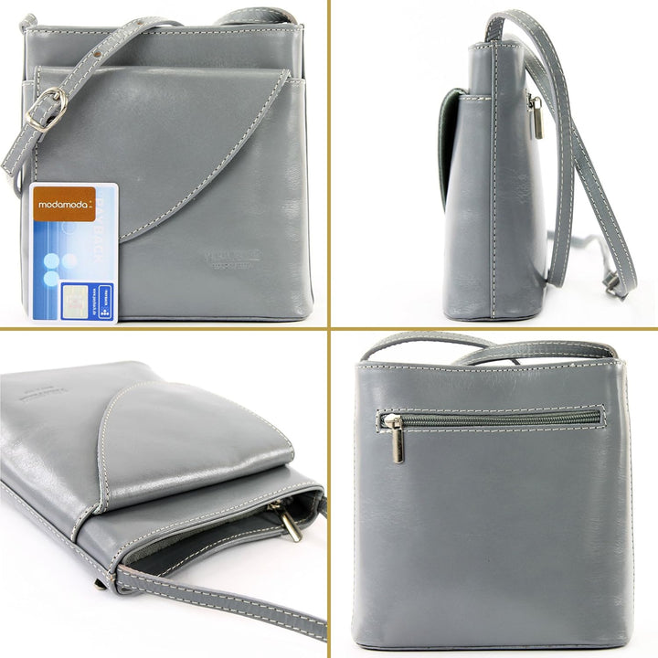 modamoda de - D17- ital Kleine Umhängetasche aus Leder Himmelblau, Himmelblau