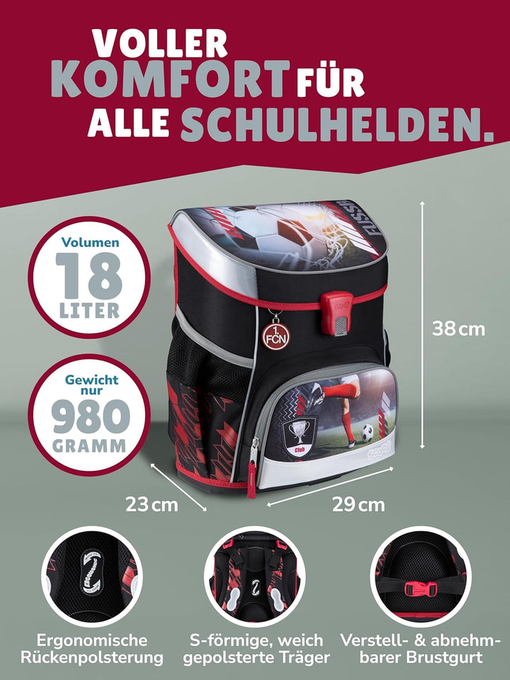 Familando - Scooli Campus Fit Schulranzen Set - 10-teilig mit Schultüte - 1. FC Nürnberg (1. FCN) -