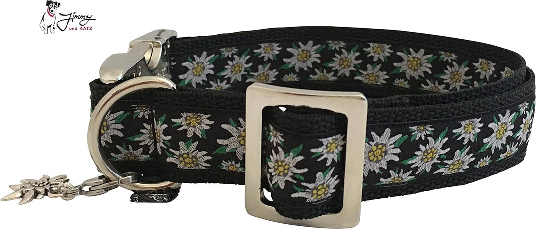 Jimmy und Katz Hundehalsband Edelweiss Schwarz 35-58cm x2,5cm
