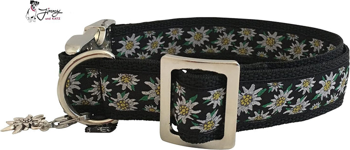 Jimmy und Katz Hundehalsband Edelweiss Schwarz 35-58cm x2,5cm