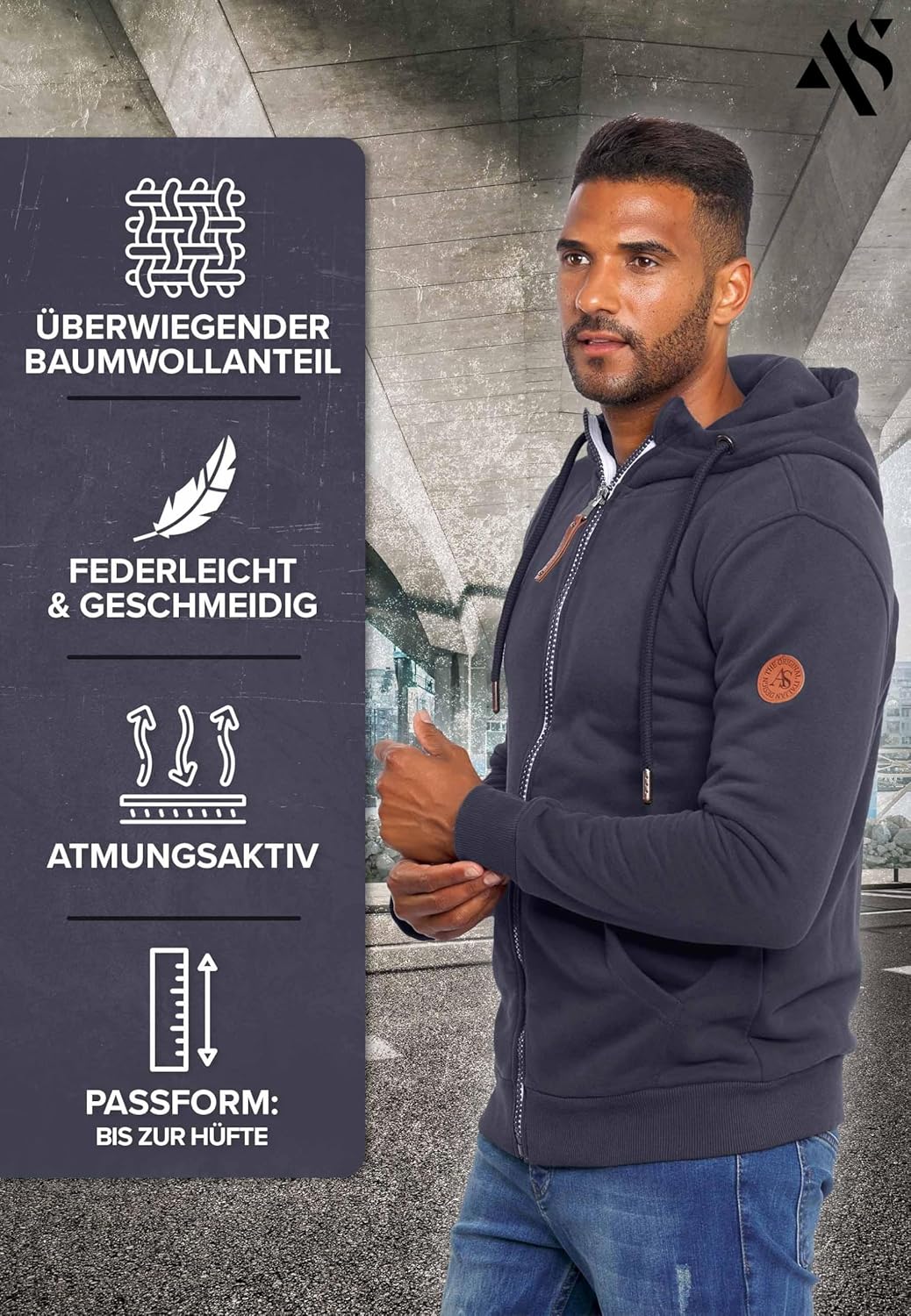 ALESSANDRO SALVARINI Herren Sweatjacke (S-3XL) mit Kapuze - Leicht, Atmungsaktiv, Kapuzenpullover mi