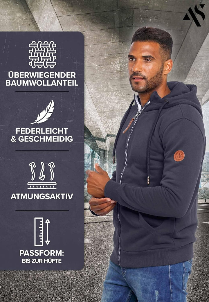 ALESSANDRO SALVARINI Herren Sweatjacke (S-3XL) mit Kapuze - Leicht, Atmungsaktiv, Kapuzenpullover mi