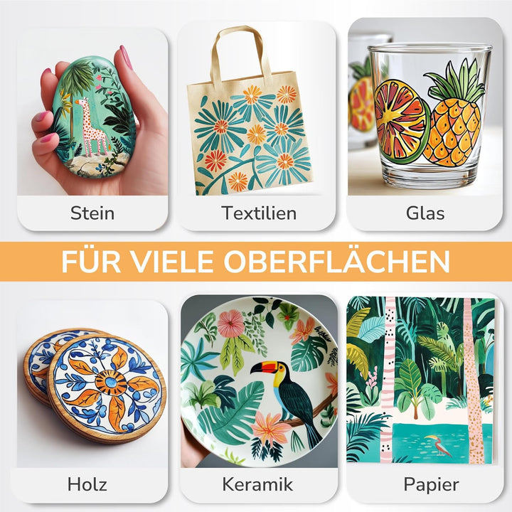 Zenacolor 72 Acrylstifte für Steine Wasserfest - mit Doppelspitze (feine Spitze und Pinsel) zum Zeic
