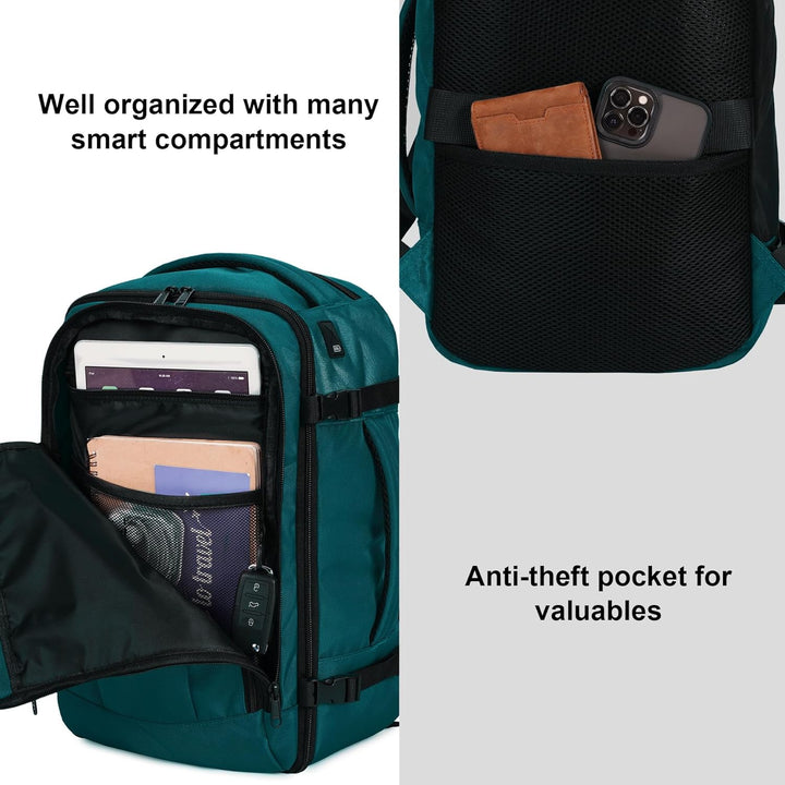 ECOHUB Rucksack 40x20x25 Ryanair Handgepäck 13 Taschen Reiserucksack Flugzeug Carry-ons Wasserdichte