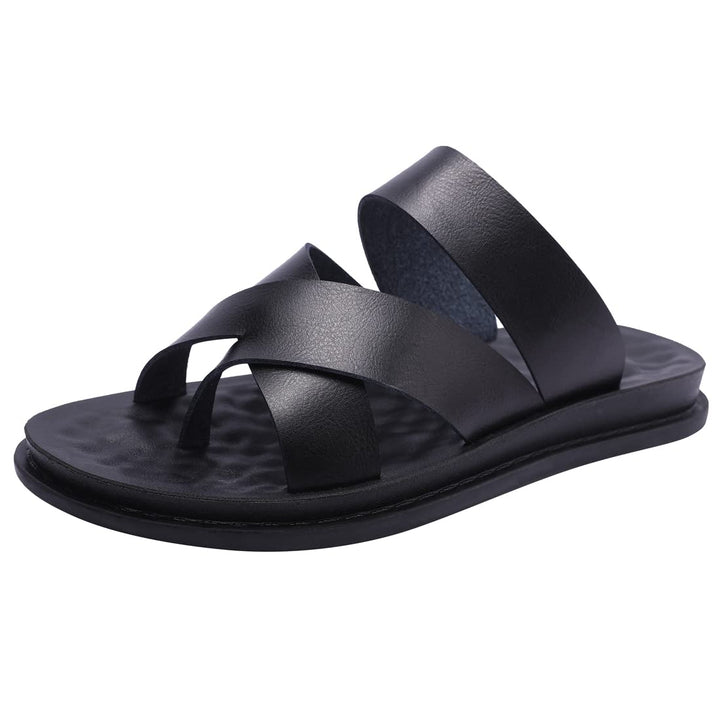 Harssidanzar Herren Sandalen Hausschuhe Cross Straps Slide Slip On Flip Flops für Männer Toe Ring St