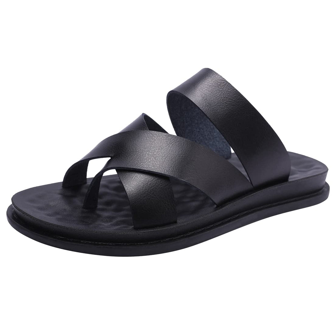 Harssidanzar Herren Sandalen Hausschuhe Cross Straps Slide Slip On Flip Flops für Männer Toe Ring St
