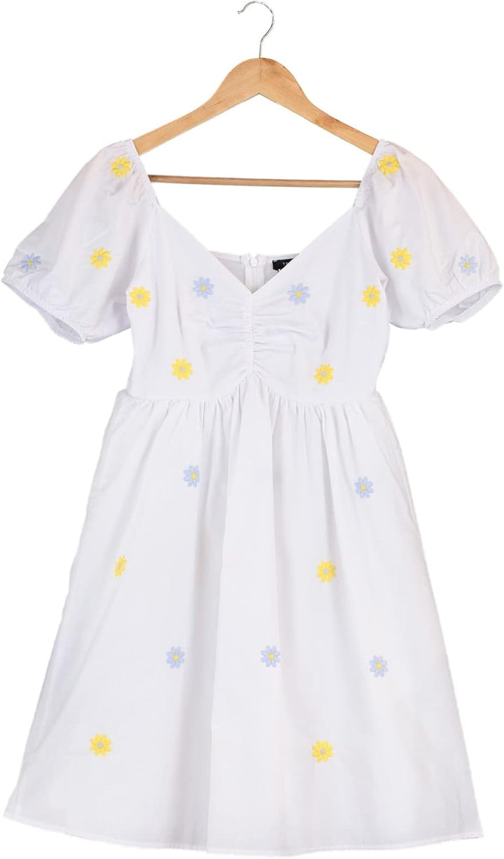 TRENDYOL Damen Weiss Gesticktes Volumenkleid Casual Dress 32 Weiss, 32 Weiss