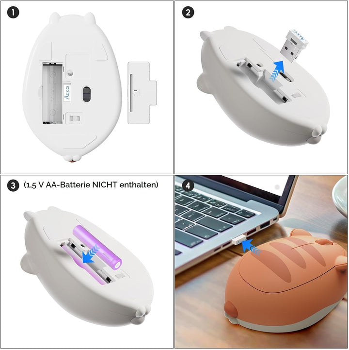 Akko Wireless Gaming Mouse Cat Theme,3200DPI Optical Cute Mouse, Tri-Mode-Mäuse Bluetooth 3.0/5.0/2.