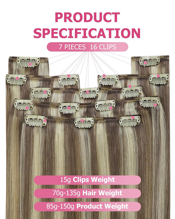 YoungSee Clip in Extensions Echthaar Hellbraun Clip in Extensions Braun Blond Echthaar Extensions Cl