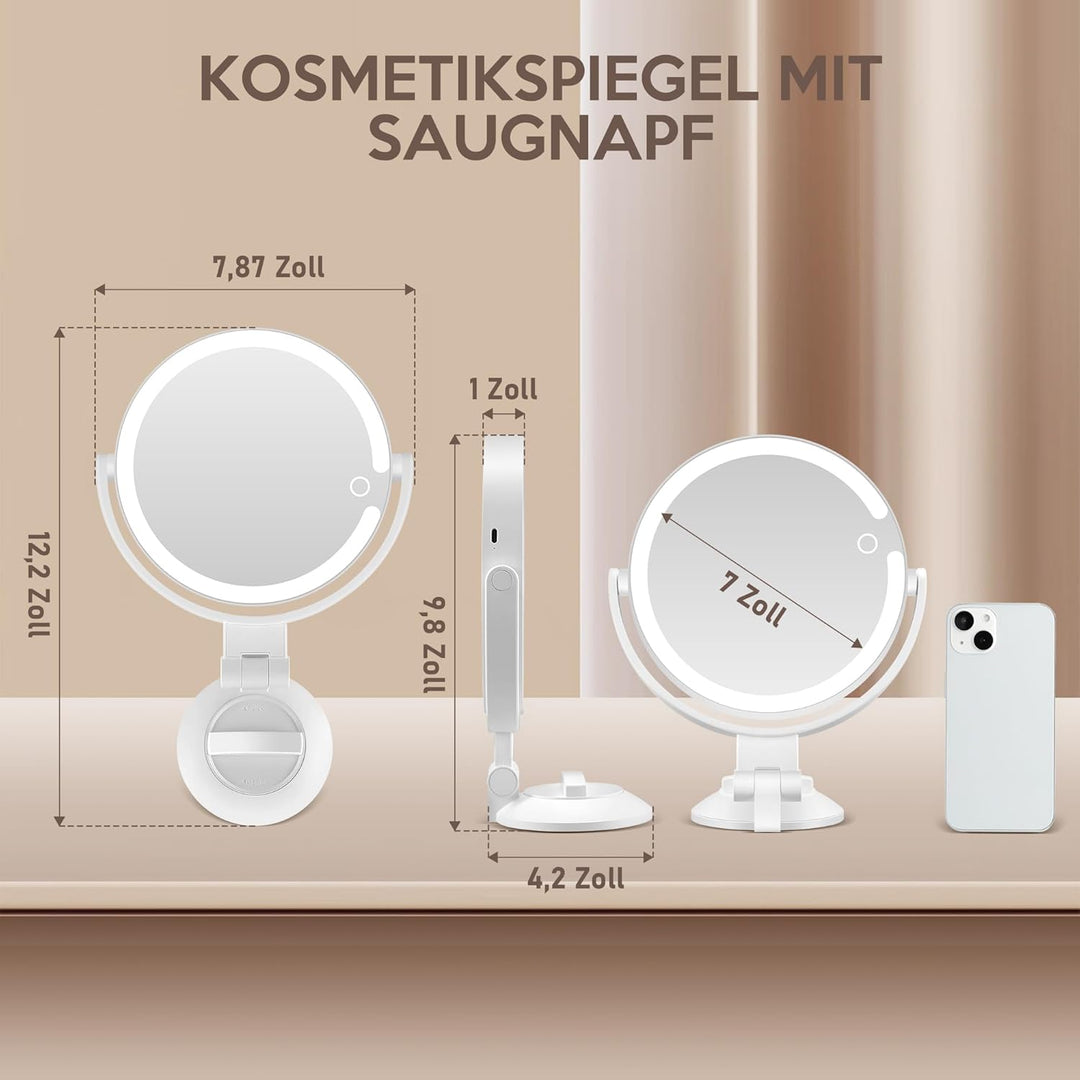 Vergrösserungsspiegel mit Saugnapf 30 Fache, Doppelseitiger Kosmetikspiegel mit Beleuchtung, EIN Bad
