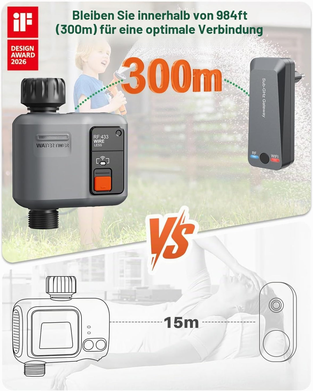 johgee 2er-Packu Bewässerungscomputer WLAN mit 300M RF-Technologie, Bewässerungsuhr für Gartenbewäss