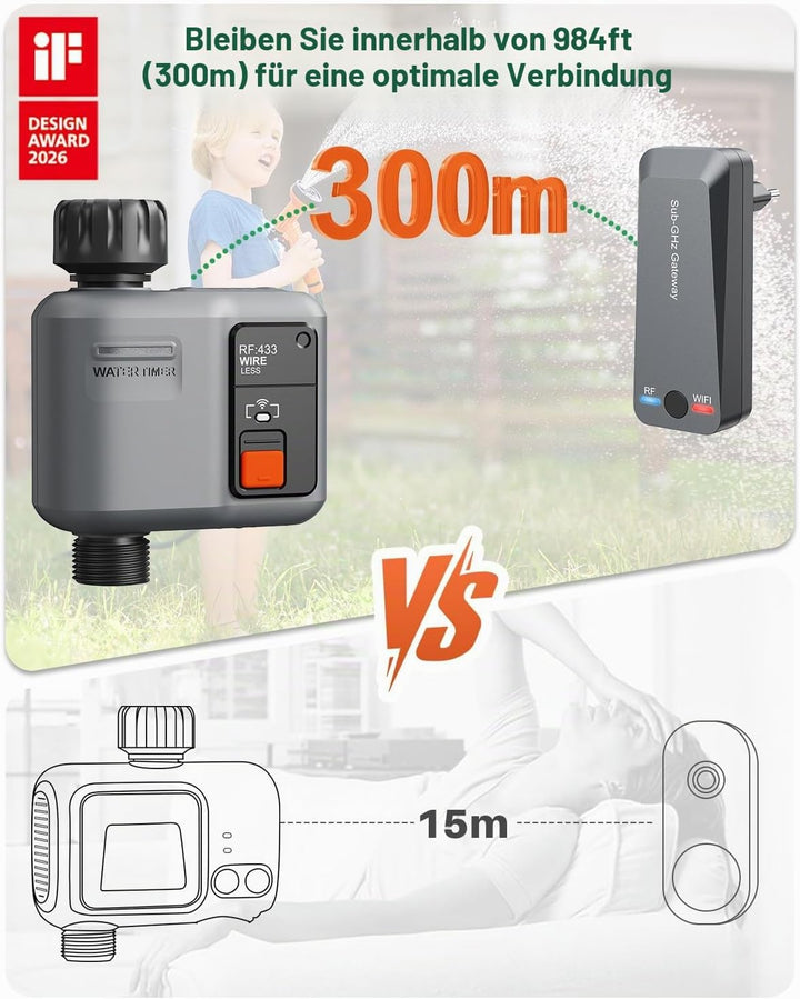 johgee 2er-Packu Bewässerungscomputer WLAN mit 300M RF-Technologie, Bewässerungsuhr für Gartenbewäss