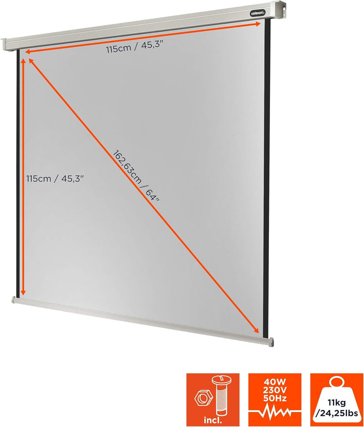 celexon Professional Motor-Leinwand 65" | 120x120 cm 1:1 | elektrische 4K,Full-HD Beamer-Leinwand fü