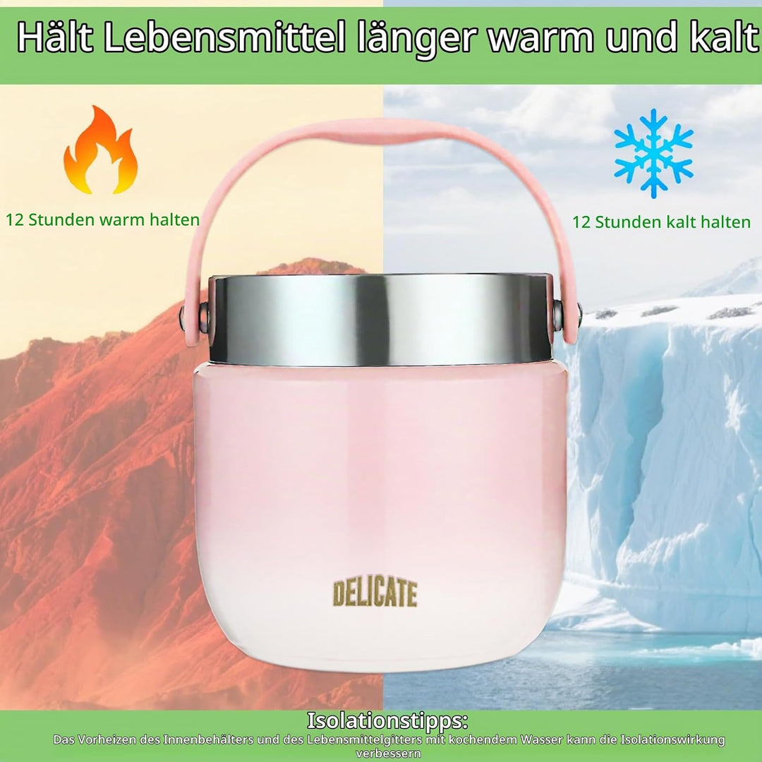 Thermobehälter für Essen 1200ml Edelstahl Warmhaltebehälter mit Faltbaren Löffel Thermobecher Essen