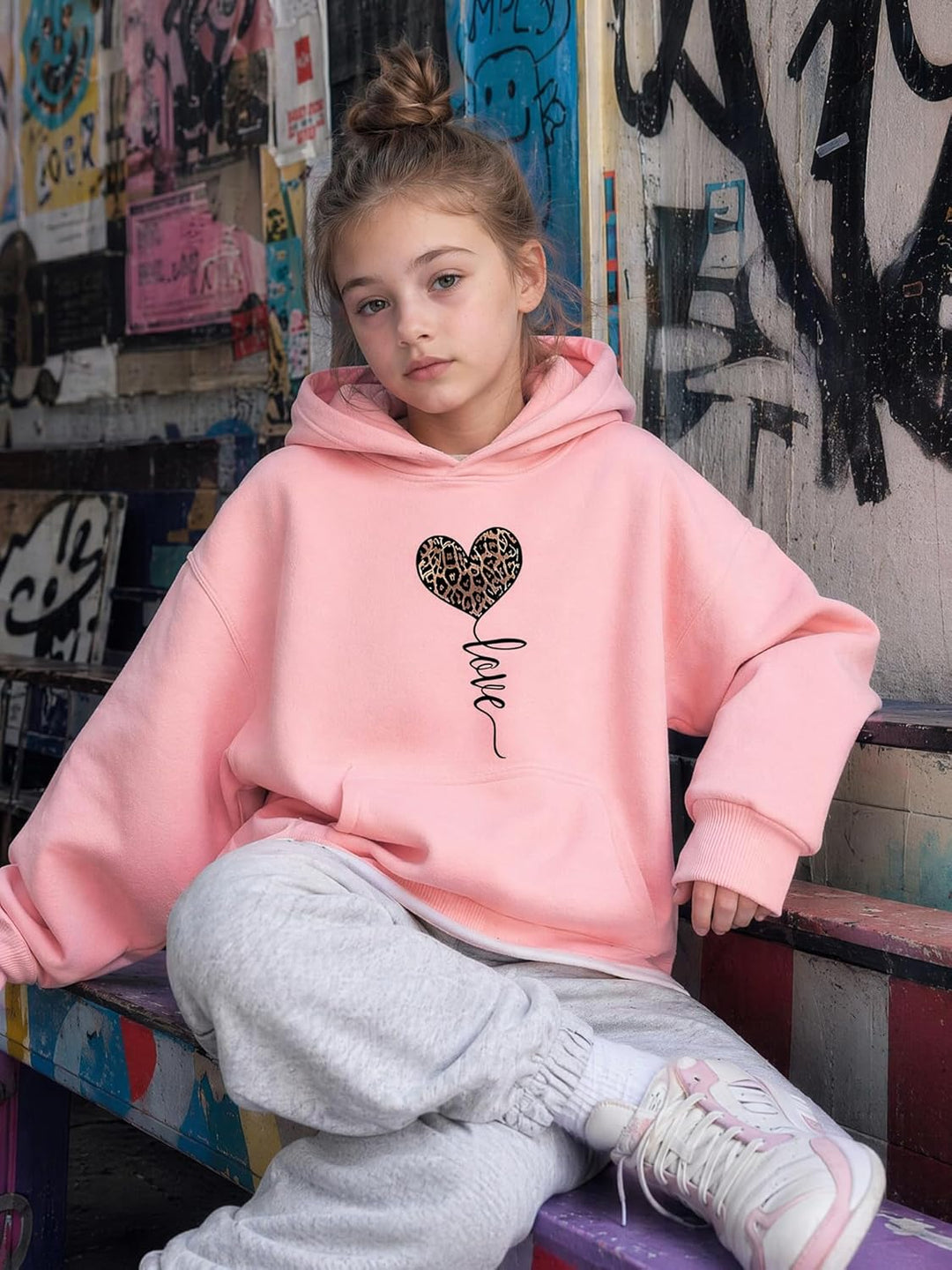 TUANMOZI Hoodie Mädchen Kapuzenpullover Leopard Drucke Sweatshirt mit Kapuzen Casual Baumwolle Pullo