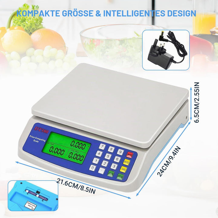 Küchenwaage digital 40kg, Gross Preisberechnungswaage Produktwaage mit LCD-Display und Tara Funktion