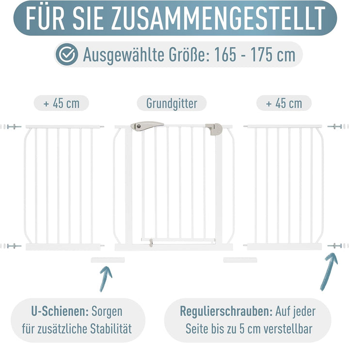 ib style® Berrin ! PREISSIEGER ! Treppengitter 58-175cm | Türschutzgitter | Ohne Bohren | 90° Stop |
