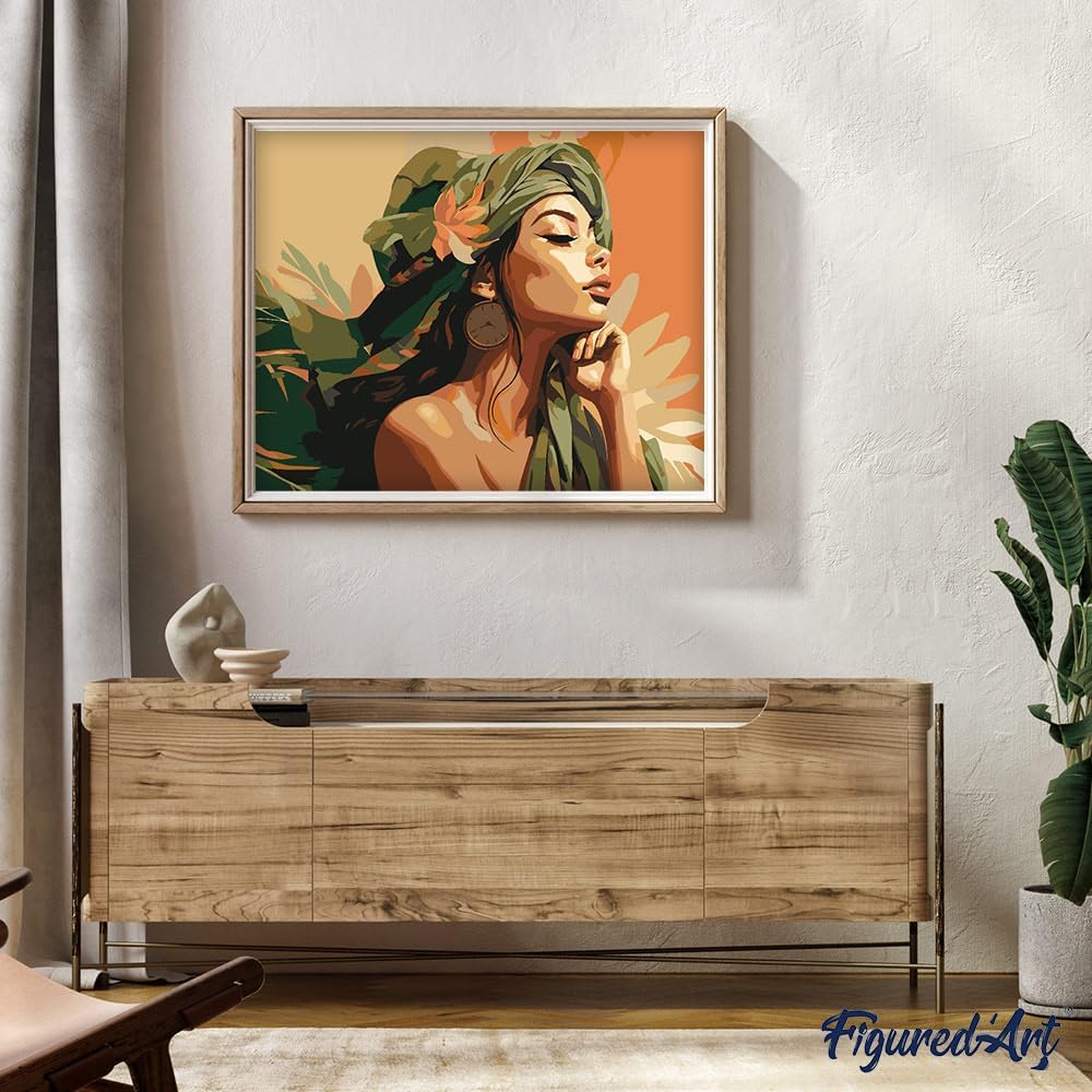Figured'Art Malen Nach Zahlen Erwachsene Mit Rahmen Frau im Afrikanischen Turban - Paint by Numbers