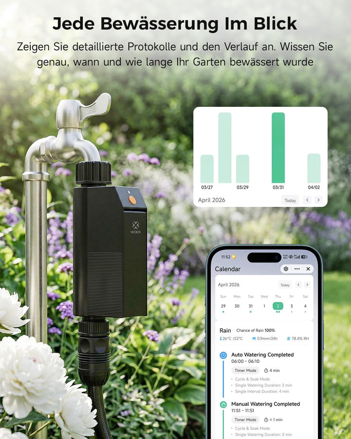 WOOX Smart WLAN Bewässerungscomputer, Kein Hub Erforderlich 2,4GHz Bewässerungsuhr, App/Sprachsteuer