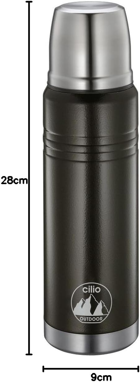 Cilio 545517 Isolierflasche, Edelstahl, schwarz, 9 x 9 x 31 cm 9 x 9 x 31 cm Schwarz, 9 x 9 x 31 cm