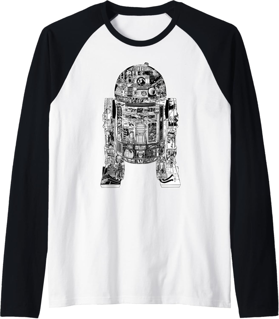 Star Wars R2-D2 Black And White Comic Book Fill Raglan