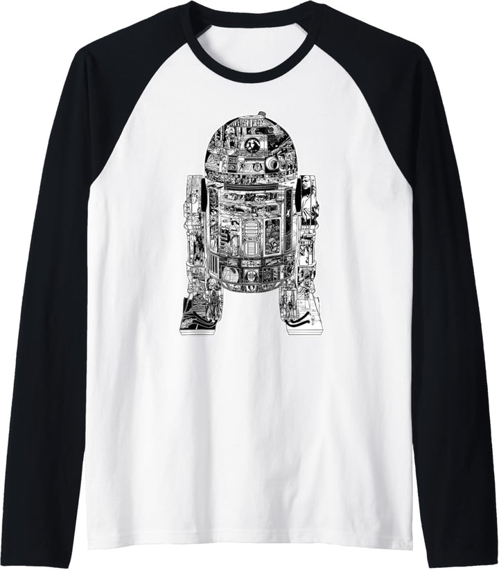 Star Wars R2-D2 Black And White Comic Book Fill Raglan