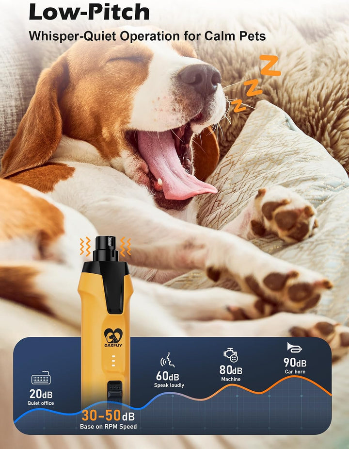 Casfuy 6-Gang-Hunde-Nagelschleifer - 50% Boosted Power Hund Nagelschneider Leise mit Dual-LED-Leucht