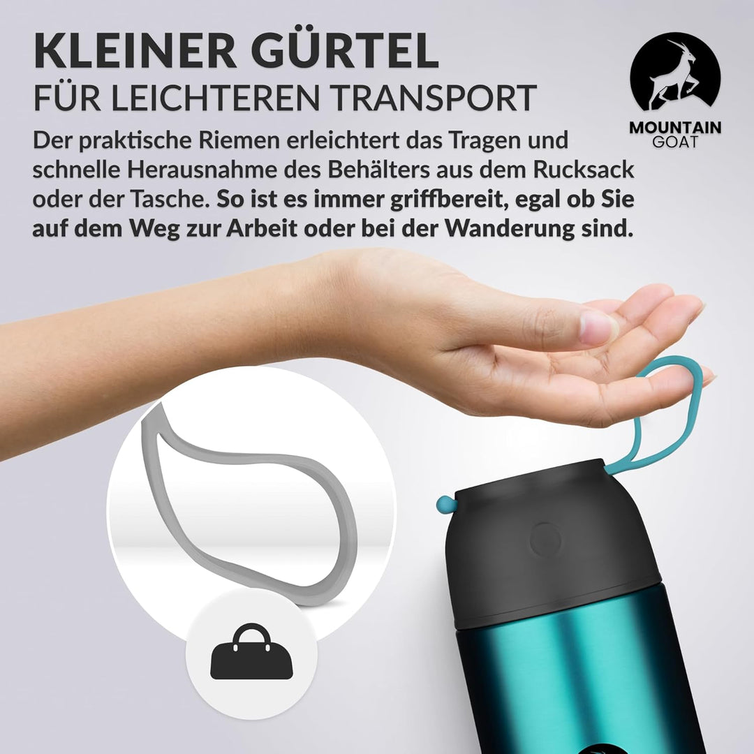 MOUNTAIN GOAT Thermobehälter für Essen 720ml, Speisegefäss mit Klapplöffel aus Edelstahl, Warmhalteb