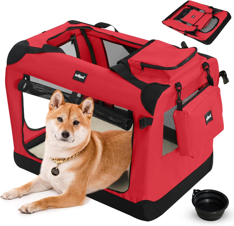 Leopet® Hundebox - Faltbar, Grosse/Kleine Hunde, Stoff, mit Napf, für Zuhause, Auto - Transportbox,