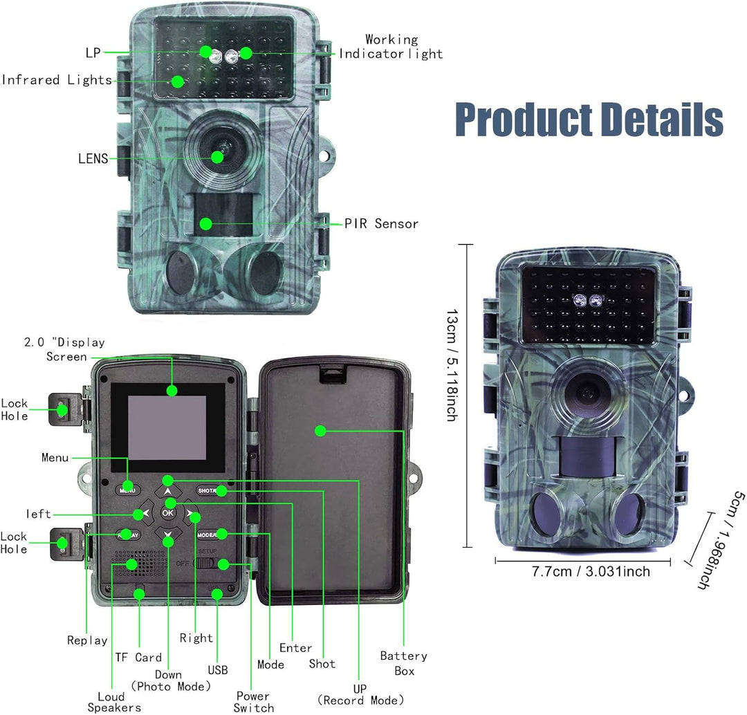 GOXAEEE Wildkamera, 60 MP 4K Video Wildkamera mit 2.0" LCD-Bildschirm, Wildkamera mit Bewegungsmelde