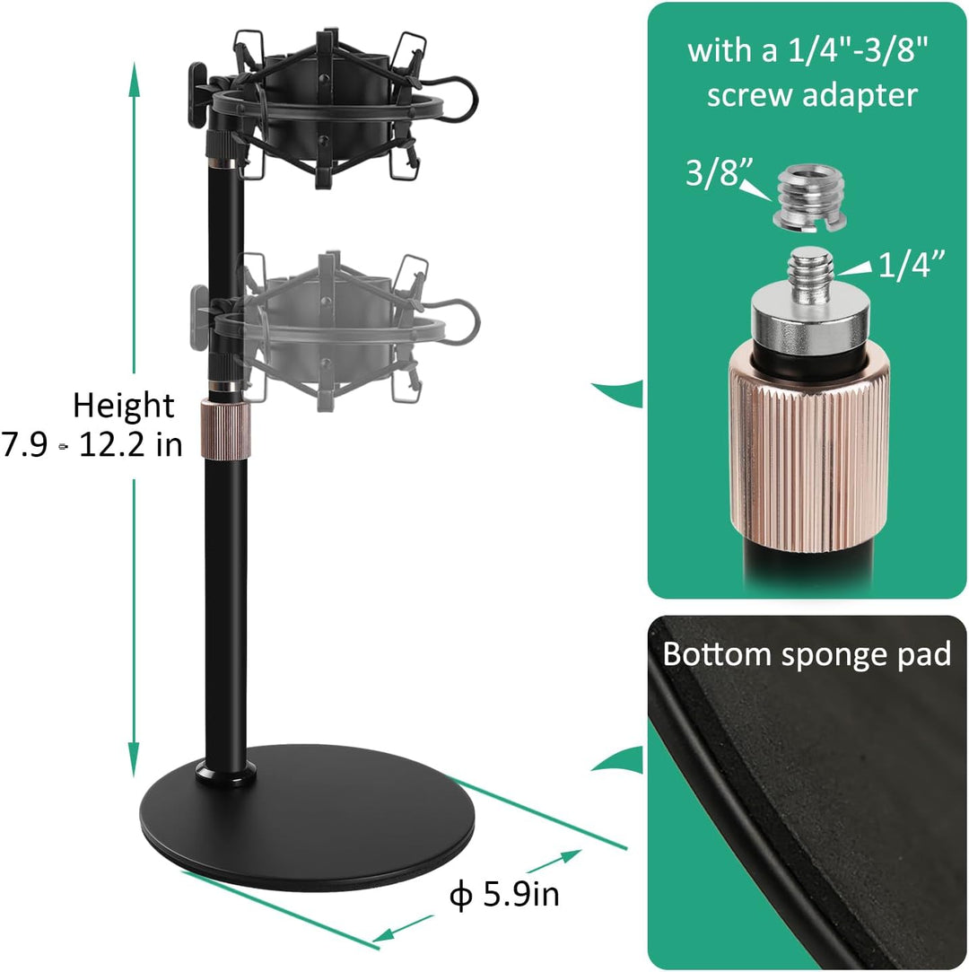 Rigych AT2020 Tisch Mikrofonständer, Einstellbare Mikrofonhalter Mit Mikrofon Spinne, Pop Filter Win