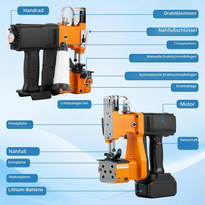 MXBAOHENG Beutelverschliessmaschine (mit 2 Batterien) GK9-890D Sacknähmaschine Tragbar zum Nähen von