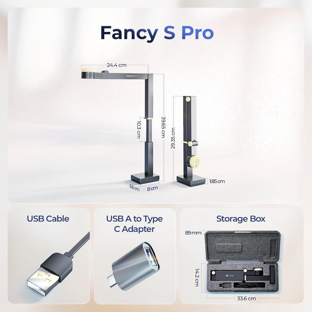CZUR Fancy S Pro 4K USB-Dokumentenkamera & 12MP Webcam mit LED-Licht und Mikrofon, bis zu 60 fps, Au